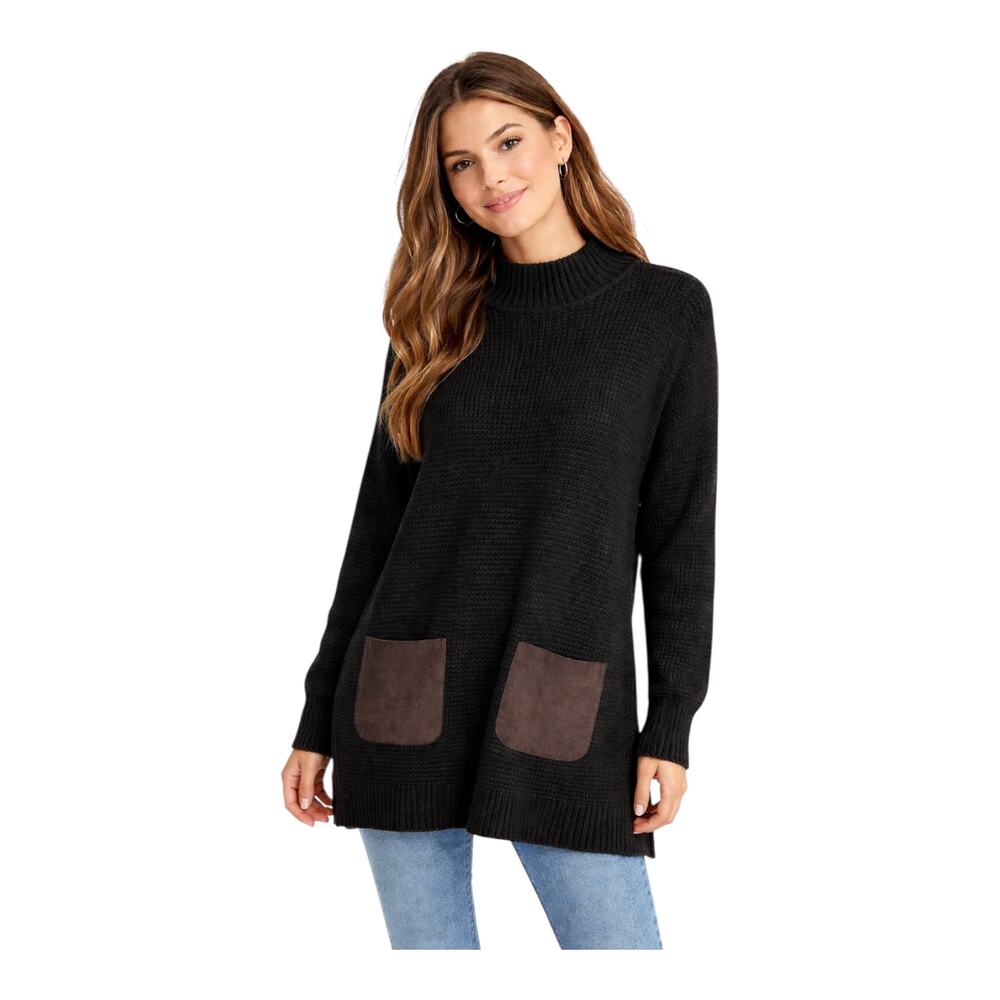 Banana Republic Sweater Womens Size Large Faux Leather Pocket Knit Wool Blend